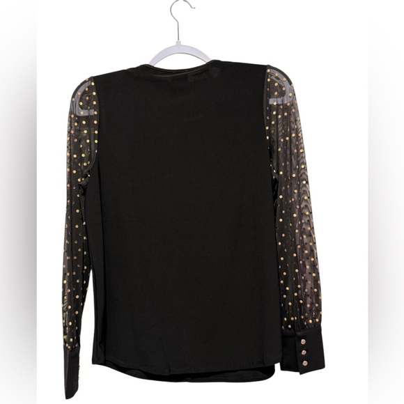 • Anne Klein Blouse Small Black and Gold Sheer Sleeves Formal - Cuffed S… - Picture 6 of 8